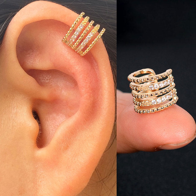 1Pc Hollow Geometry Rainbow CZ Cuff Wrap Clip On Earrings Women Girls Climber Ear Cartilage Bone Clips Fake Earring Non Piercing